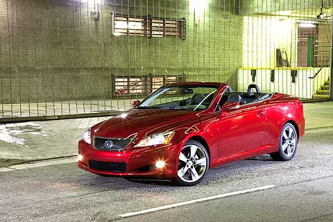The Lexus IS C is a drop-top version of the two-door IS coupe, and - like the pricey SC - it has a hard top that folds away when you press a button.