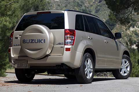 Exterior rear, side view of the 2007 Suzuki Grand Vitara Compact Sport Utility Vehicle